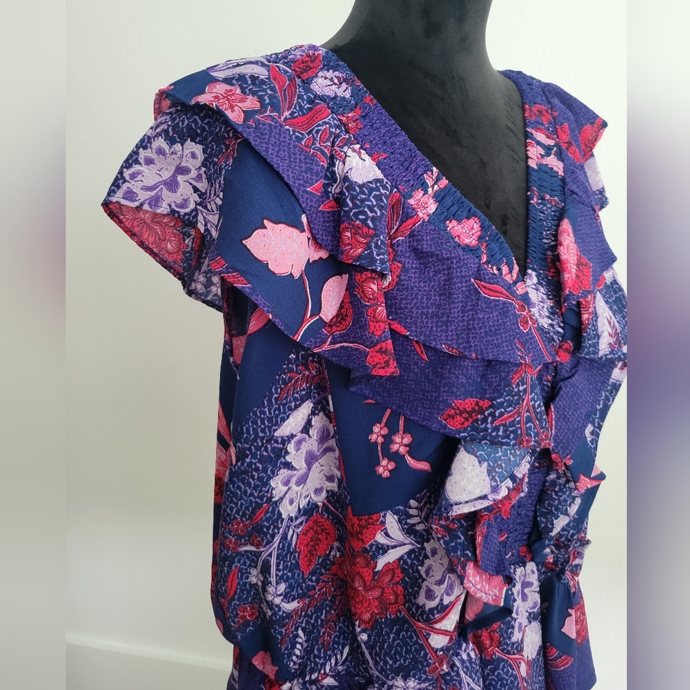 Colorful Floral Smocked Ruffle Flutter Sleeve Top - Picture 3 of 11